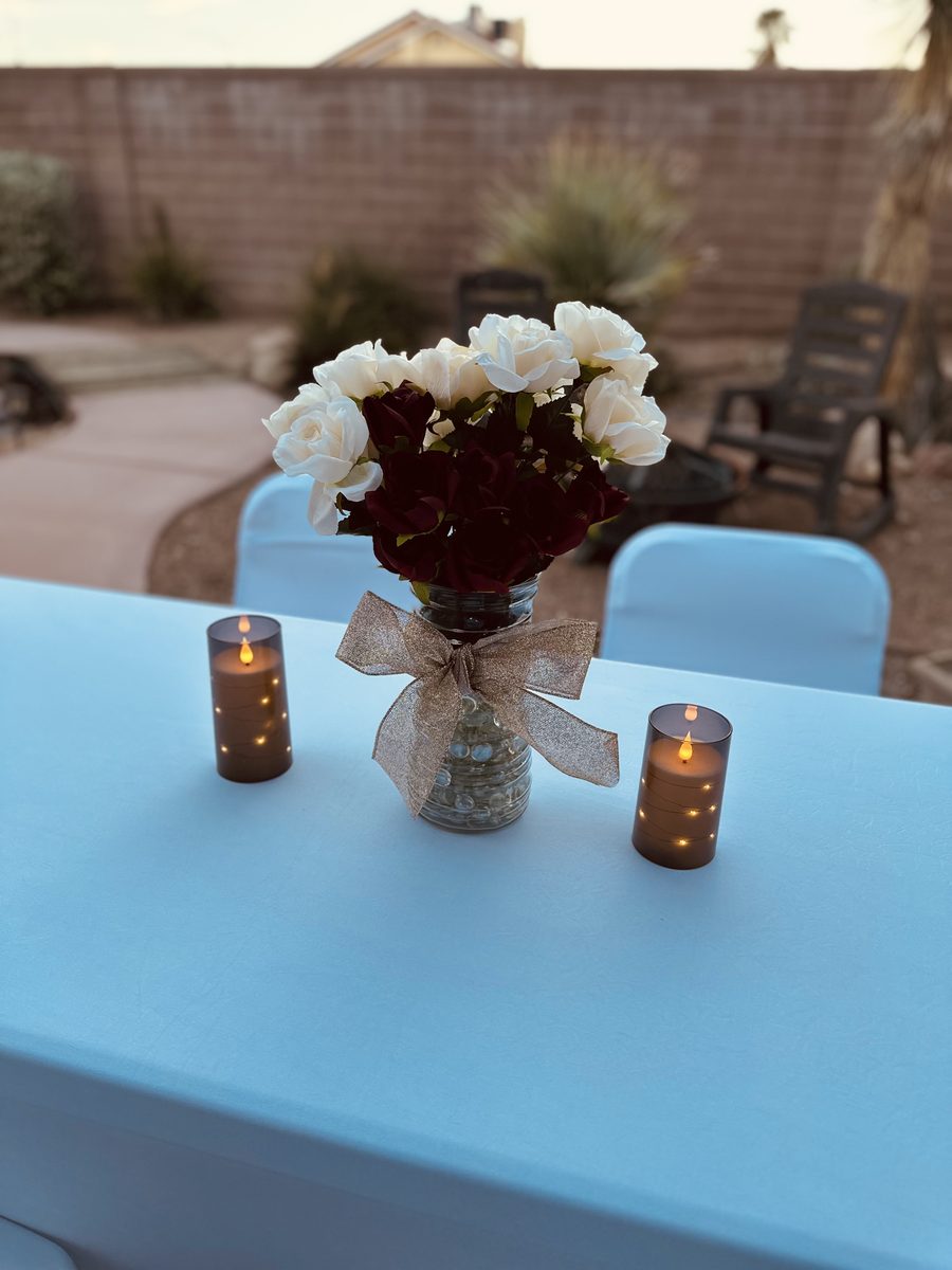 Rose centerpiece with candles